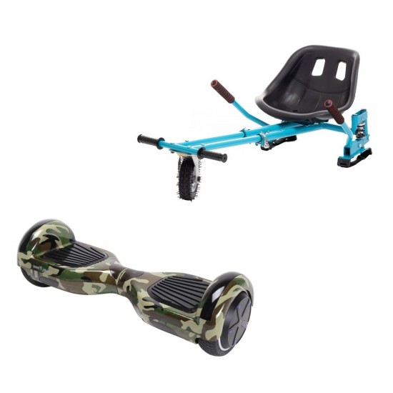 Set Hoverboard cu Scaun, Hoverkart Albastru cu Suspensii Duble, Boxe Bluetooth, Lumini LED si Auto Balans, roti 6.5'', 15km Autonomie, Putere 700W, Baterie 4Ah Samsung Cell, Smart Balance Regular Camouflage Green