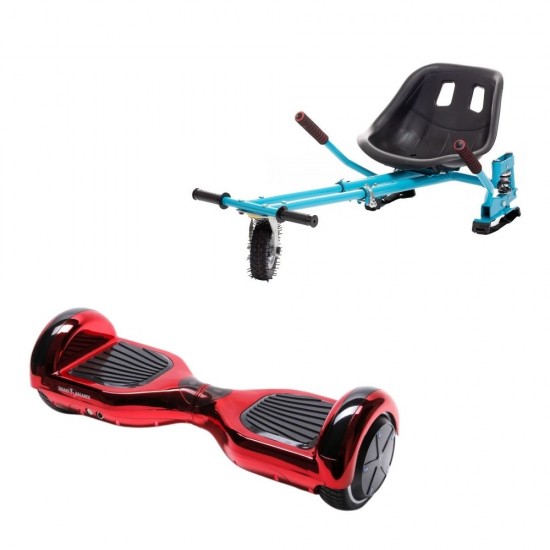 Set Hoverboard cu Scaun, Hoverkart Albastru cu Suspensii Duble, Boxe Bluetooth, Lumini LED si Auto Balans, roti 6.5'', 15km Autonomie, Putere 700W, Baterie 4Ah Samsung Cell, Smart Balance Regular ElectroRed