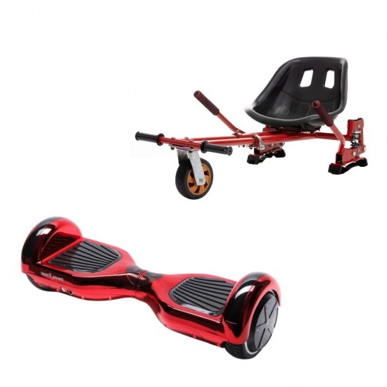 Set Hoverboard cu Scaun, Hoverkart Rosu cu Suspensii Duble, Boxe Bluetooth, Lumini LED si Auto Balans, roti 6.5'', 15km Autonomie, Putere 700W, Baterie 4Ah Samsung Cell, Smart Balance Regular ElectroRed