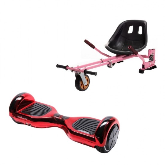 Set Hoverboard cu Scaun, Hoverkart Roz cu Suspensii Duble, Boxe Bluetooth, Lumini LED si Auto Balans, roti 6.5'', 15km Autonomie, Putere 700W, Baterie 4Ah Samsung Cell, Smart Balance Regular ElectroRed