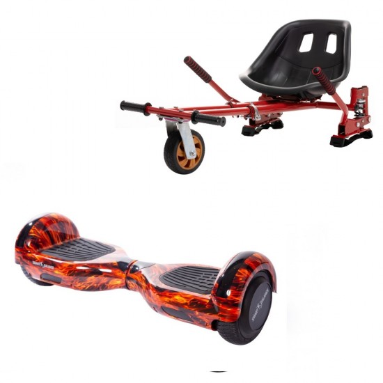 Set Hoverboard cu Scaun, Hoverkart Rosu cu Suspensii Duble, Boxe Bluetooth, Lumini LED si Auto Balans, roti 6.5'', 15km Autonomie, Putere 700W, Baterie 4Ah Samsung Cell, Smart Balance Regular Flame