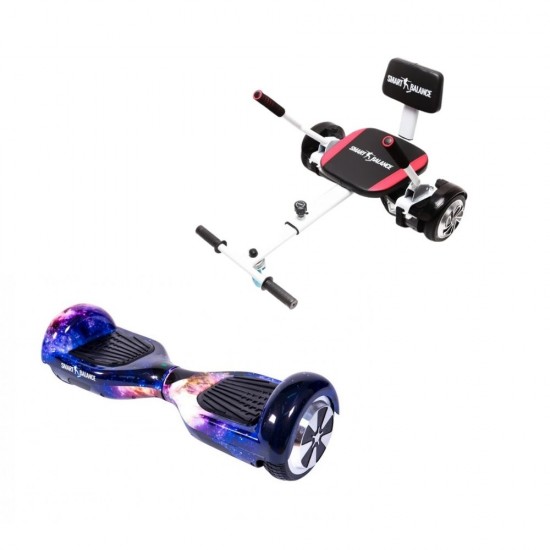 Set Hoverboard cu Scaun, Hoverkart Confort, Boxe Bluetooth, Lumini LED si Auto Balans, roti 6.5'', 15km Autonomie, Putere 700W, Baterie 4Ah Samsung Cell, Smart Balance Regular Galaxy Orange