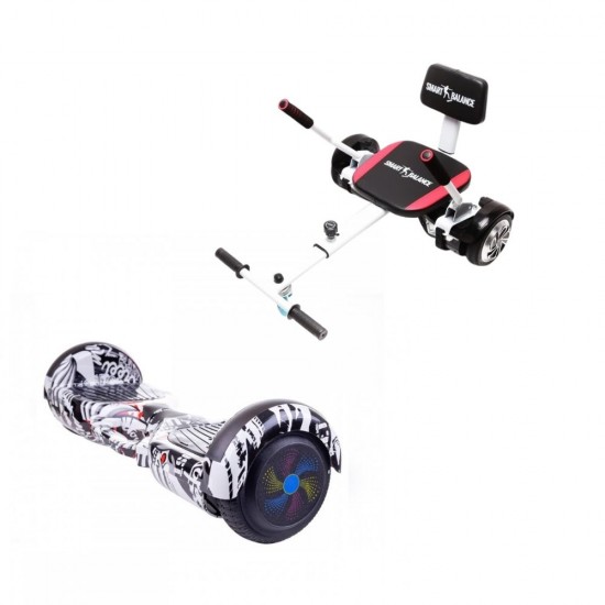 Set Hoverboard cu Scaun, Hoverkart Confort, Boxe Bluetooth, Lumini LED si Auto Balans, roti 6.5'', 15km Autonomie, Putere 700W, Baterie 4Ah Samsung Cell, Smart Balance Regular Last Dead cu maner