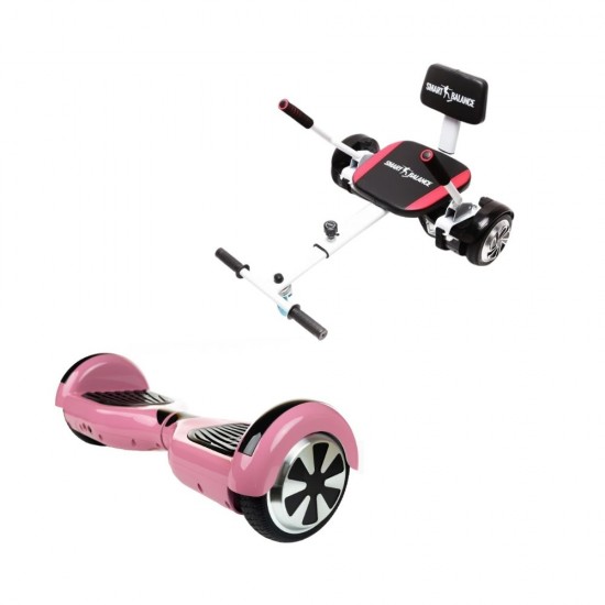 Set Hoverboard cu Scaun, Hoverkart Confort, Boxe Bluetooth, Lumini LED si Auto Balans, roti 6.5'', 15km Autonomie, Putere 700W, Baterie 4Ah Samsung Cell, Smart Balance Regular Pink