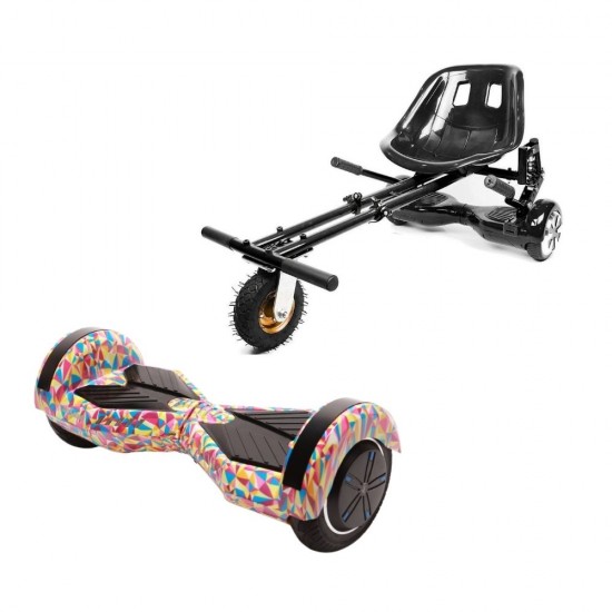 Pachet Hoverboard 8 inch cu Scaun cu Suspensii, Transformers Abstract, Autonomie Extinsa si Hoverkart Negru cu Suspensii Duble, Smart Balance