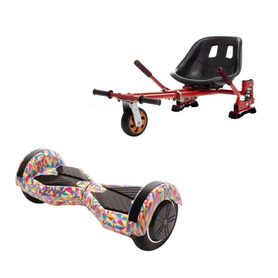 Set Hoverboard cu Scaun, Hoverkart Rosu cu Suspensii Duble, Boxe Bluetooth, Lumini LED si Auto Balans, roti 8'', 15km Autonomie, Putere 700W, Baterie 4Ah Samsung Cell, Smart Balance Transformers Abstract 