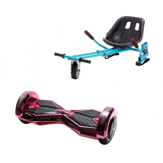 Set Hoverboard cu Scaun, Hoverkart Albastru cu Suspensii Duble, Boxe Bluetooth, Lumini LED si Auto Balans, roti 8'', 15km Autonomie, Putere 700W, Baterie 4Ah Samsung Cell, Smart Balance Transformers ElectroPink 