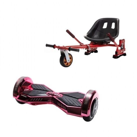 Set Hoverboard cu Scaun, Hoverkart Rosu cu Suspensii Duble, Boxe Bluetooth, Lumini LED si Auto Balans, roti 6.5'', 15km Autonomie, Putere 700W, Baterie 4Ah Samsung Cell, Smart Balance Transformers ElectroPink