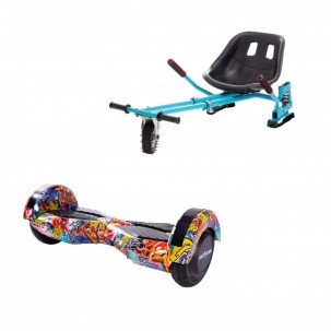 Set Hoverboard cu Scaun, Hoverkart Albastru cu Suspensii Duble, Boxe Bluetooth, Lumini LED si Auto Balans, roti 8'', 15km Autonomie, Putere 700W, Baterie 4Ah Samsung Cell, Smart Balance Transformers HipHop Orange 