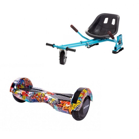 Set Hoverboard cu Scaun, Hoverkart Albastru cu Suspensii Duble, Boxe Bluetooth, Lumini LED si Auto Balans, roti 8'', 15km Autonomie, Putere 700W, Baterie 4Ah Samsung Cell, Smart Balance Transformers HipHop Orange 