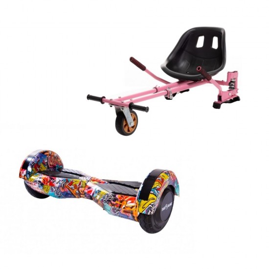 Set Hoverboard cu Scaun, Hoverkart Roz cu Suspensii Duble, Boxe Bluetooth, Lumini LED si Auto Balans, roti 8'', 15km Autonomie, Putere 700W, Baterie 4Ah Samsung Cell, Smart Balance Transformers HipHop Orange 