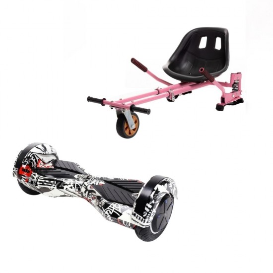 Set Hoverboard cu Scaun, Hoverkart Roz cu Suspensii Duble, Boxe Bluetooth, Lumini LED si Auto Balans, roti 8'', 15km Autonomie, Putere 700W, Baterie 4Ah Samsung Cell, Smart Balance Transformers Last Dead 