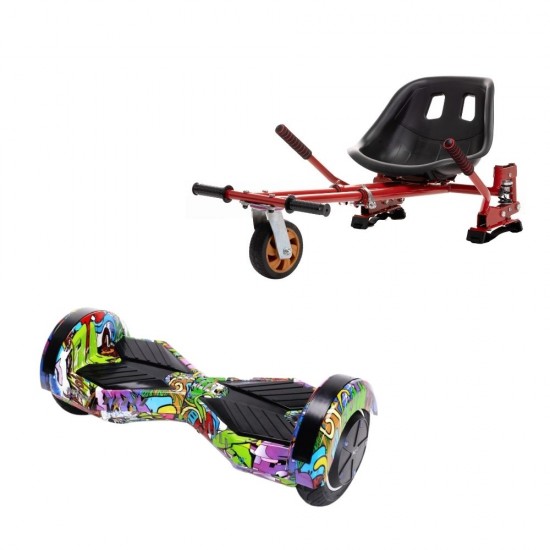 Set Hoverboard cu Scaun, Hoverkart Rosu cu Suspensii Duble, Boxe Bluetooth, Lumini LED si Auto Balans, roti 6.5'', 15km Autonomie, Putere 700W, Baterie 4Ah Samsung Cell, Smart Balance Transformers Multicolor