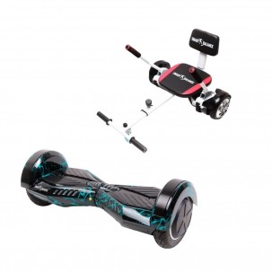 Set Hoverboard cu Scaun, Hoverkart Confort, Boxe Bluetooth, Lumini LED si Auto Balans, roti 6.5'', 15km Autonomie, Putere 700W, Baterie 4Ah Samsung Cell, Smart Balance Transformers Thunderstorm Blue