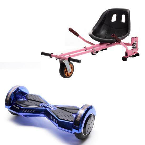 Set Hoverboard cu Scaun, Hoverkart Roz cu Suspensii Duble, Boxe Bluetooth, Lumini LED si Auto Balans, roti 8'', 15km Autonomie, Putere 700W, Baterie 4Ah Samsung Cell, Smart Balance Transformers ElectroBlue 