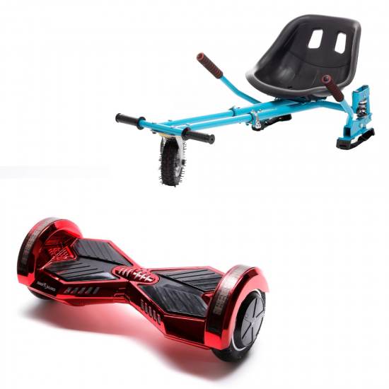 Set Hoverboard cu Scaun, Hoverkart Albastru cu Suspensii Duble, Boxe Bluetooth, Lumini LED si Auto Balans, roti 8'', 15km Autonomie, Putere 700W, Baterie 4Ah Samsung Cell, Smart Balance Transformers ElectroRed 