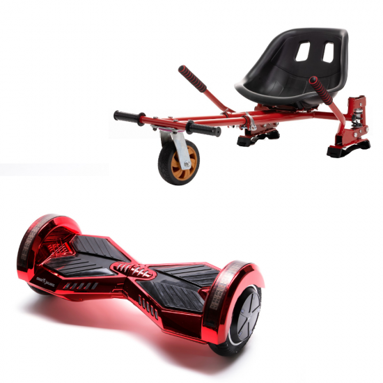 Set Hoverboard cu Scaun, Hoverkart Rosu cu Suspensii Duble, Boxe Bluetooth, Lumini LED si Auto Balans, roti 6.5'', 15km Autonomie, Putere 700W, Baterie 4Ah Samsung Cell, Smart Balance Transformers ElectroRed