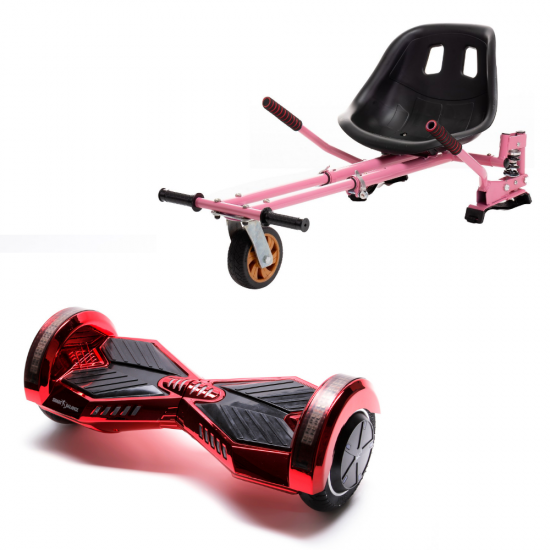 Set Hoverboard cu Scaun, Hoverkart Roz cu Suspensii Duble, Boxe Bluetooth, Lumini LED si Auto Balans, roti 8'', 15km Autonomie, Putere 700W, Baterie 4Ah Samsung Cell, Smart Balance Transformers ElectroRed 