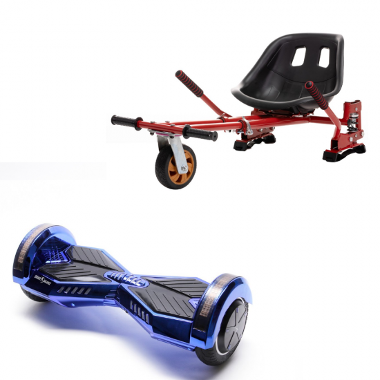 Set Hoverboard cu Scaun, Hoverkart Rosu cu Suspensii Duble, Boxe Bluetooth, Lumini LED si Auto Balans, roti 8'', 15km Autonomie, Putere 700W, Baterie 4Ah Samsung Cell, Smart Balance Transformers ElectroBlue 