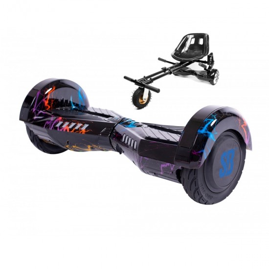 Pachet Hoverboard 8 inch cu Scaun cu Suspensii, Transformers Thunderstorm Blue, Autonomie Standard si Hoverkart Negru cu Suspensii Duble, Smart Balance