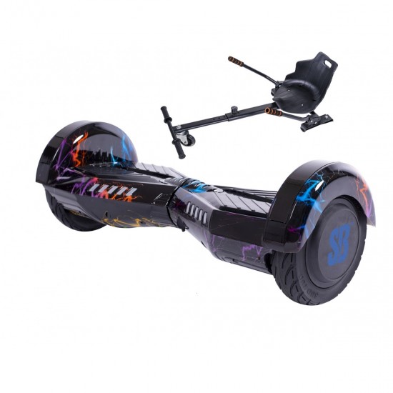 Pachet Hoverboard 8 inch cu Scaun Standard, Transformers Thunderstorm Blue, Autonomie Standard si Hoverkart Ergonomic Negru, Smart Balance