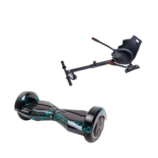Pachet Hoverboard 8 inch cu Scaun Standard, Transformers Thunderstorm, Autonomie Standard si Hoverkart Ergonomic Negru, Smart Balance