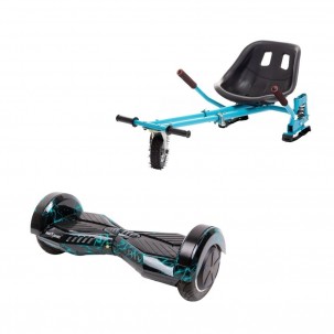 Set Hoverboard cu Scaun, Hoverkart Albastru cu Suspensii Duble, Boxe Bluetooth, Lumini LED si Auto Balans, roti 6.5'', 15km Autonomie, Putere 700W, Baterie 4Ah Samsung Cell, Smart Balance Transformers Thunderstorm Blue