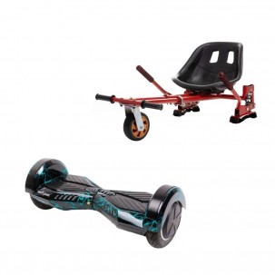 Set Hoverboard cu Scaun, Hoverkart Rosu cu Suspensii Duble, Boxe Bluetooth, Lumini LED si Auto Balans, roti 6.5'', 15km Autonomie, Putere 700W, Baterie 4Ah Samsung Cell, Smart Balance Transformers Thunderstorm Blue