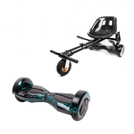 Pachet Hoverboard 8 inch cu Scaun cu Suspensii, Transformers Thunderstorm, Autonomie Standard si Hoverkart Negru cu Suspensii Duble, Smart Balance