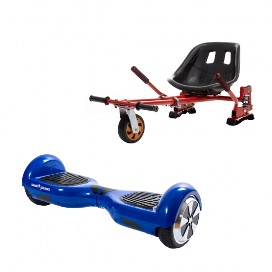 Set Hoverboard cu Scaun, Hoverkart Rosu cu Suspensii Duble, Boxe Bluetooth, Lumini LED si Auto Balans, roti 6.5'', 15km Autonomie, Putere 700W, Baterie 4Ah Samsung Cell, Smart Balance Regular Blue PowerBoard