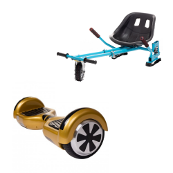 Pachet Hoverboard cu Scaun Smartbalance™, Regular Gold roti 6.5 inch, Bluetooth, Autobalans, LED Lights, 700W + Scaun Hoverboard cu Suspensii Albastru