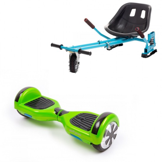 Set Hoverboard cu Scaun, Hoverkart Albastru cu Suspensii Duble, Boxe Bluetooth, Lumini LED si Auto Balans, roti 6.5'', 15km Autonomie, Putere 700W, Baterie 4Ah Samsung Cell, Smart Balance Regular Green