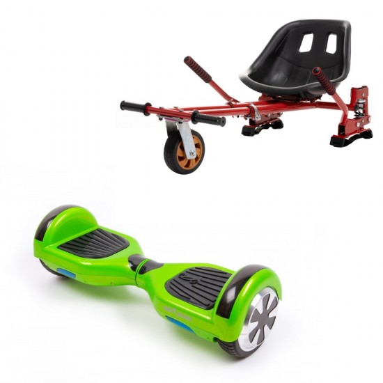 Set Hoverboard cu Scaun, Hoverkart Rosu cu Suspensii Duble, Boxe Bluetooth, Lumini LED si Auto Balans, roti 6.5'', 15km Autonomie, Putere 700W, Baterie 4Ah Samsung Cell, Smart Balance Regular Green 