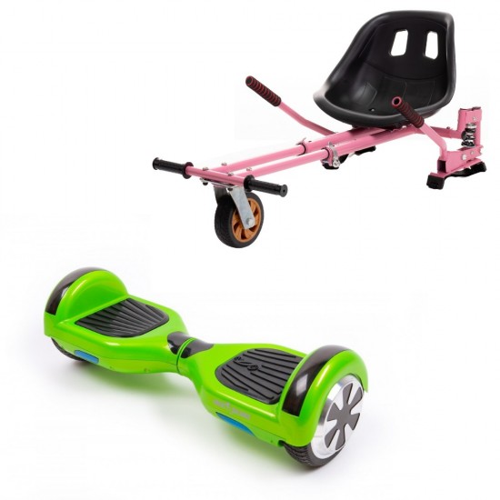 Pachet Hoverboard cu Scaun Smartbalance™, Regular Green, roti 6.5 inch, Bluetooth, Autobalans, LED Lights, 700W, Autonomie 15 km + Scaun Hoverboard cu Suspensii Roz 1
