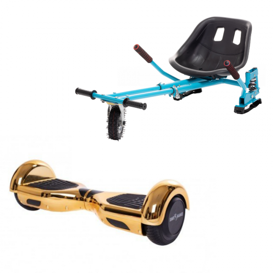 Set Hoverboard cu Scaun, Hoverkart Albastru cu Suspensii Duble, Boxe Bluetooth, Lumini LED si Auto Balans, roti 6.5'', 15km Autonomie, Putere 700W, Baterie 4Ah Samsung Cell, Smart Balance Regular Iron New