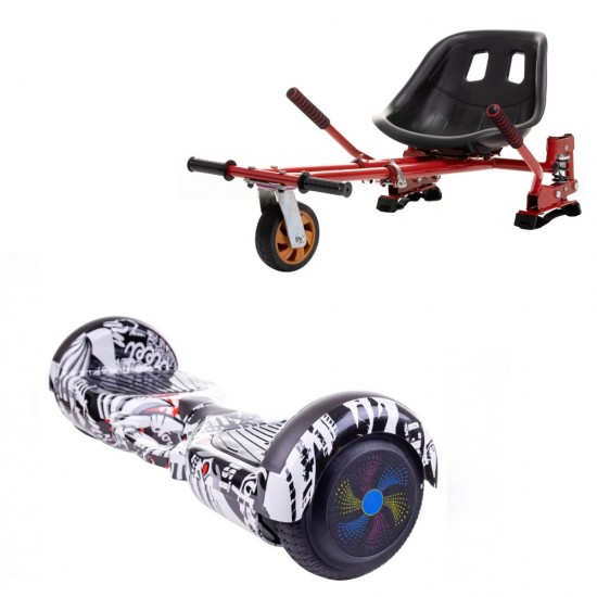 Set Hoverboard cu Scaun, Hoverkart Rosu cu Suspensii Duble, Boxe Bluetooth, Lumini LED si Auto Balans, roti 6.5'', 15km Autonomie, Putere 700W, Baterie 4Ah Samsung Cell, Smart Balance Regular Last Dead cu maner