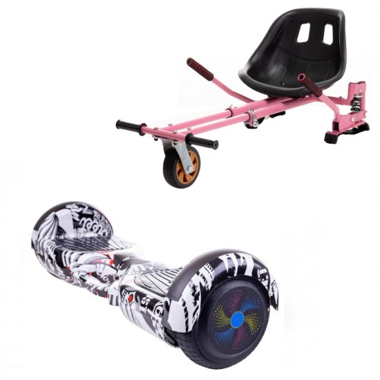 Set Hoverboard cu Scaun, Hoverkart Roz cu Suspensii Duble, Boxe Bluetooth, Lumini LED si Auto Balans, roti 6.5'', 15km Autonomie, Putere 700W, Baterie 4Ah Samsung Cell, Smart Balance Regular Last Dead cu maner