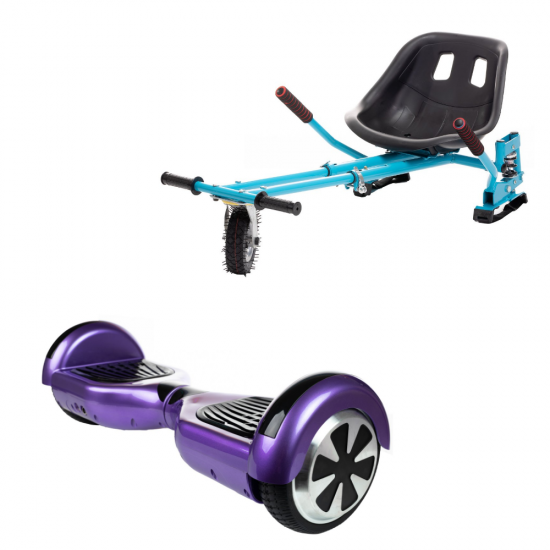 Set Hoverboard cu Scaun, Hoverkart Albastru cu Suspensii Duble, Boxe Bluetooth, Lumini LED si Auto Balans, roti 6.5'', 15km Autonomie, Putere 700W, Baterie 4Ah Samsung Cell, Smart Balance Regular Purple