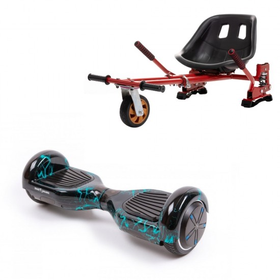 Set Hoverboard cu Scaun, Hoverkart Rosu cu Suspensii Duble, Boxe Bluetooth, Lumini LED si Auto Balans, roti 6.5'', 15km Autonomie, Putere 700W, Baterie 4Ah Samsung Cell, Smart Balance Regular Thunderstorm