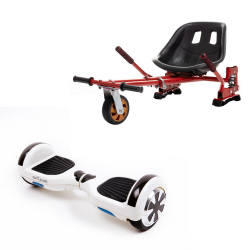 Pachet Hoverboard cu Scaun Smartbalance™, Regular White Pearl, roti 6.5 inch, Bluetooth, Autobalans, LED Lights, 700W, Baterie cu Celule Samsung + Scaun Hoverboard cu Suspensii Rosu