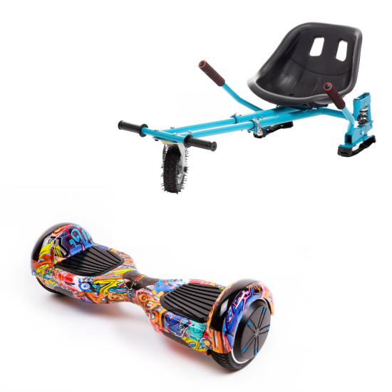 Set Hoverboard cu Scaun, Hoverkart Albastru cu Suspensii Duble, Boxe Bluetooth, Lumini LED si Auto Balans, roti 6.5'', 15km Autonomie, Putere 700W, Baterie 4Ah Samsung Cell, Smart Balance Regular HipHop Orange