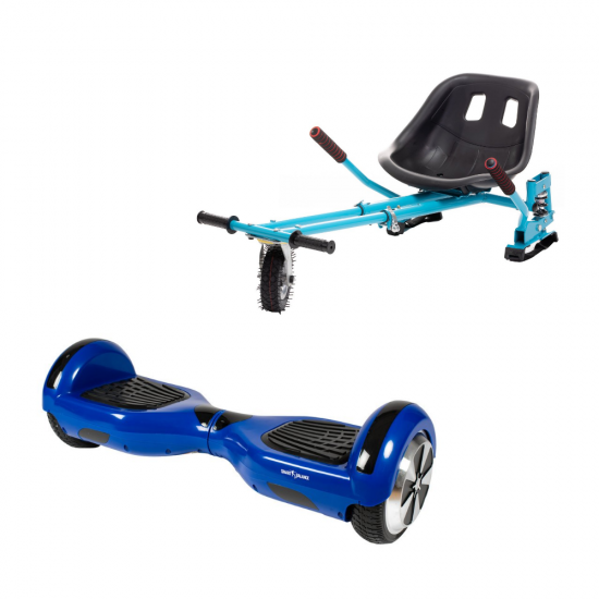 Set Hoverboard cu Scaun, Hoverkart Albastru cu Suspensii Duble, Boxe Bluetooth, Lumini LED si Auto Balans, roti 6.5'', 15km Autonomie, Putere 700W, Baterie 4Ah Samsung Cell, Smart Balance Regular Blue