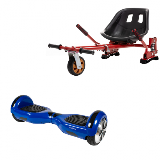 Set Hoverboard cu Scaun, Hoverkart Rosu cu Suspensii Duble, Boxe Bluetooth, Lumini LED si Auto Balans, roti 6.5'', 15km Autonomie, Putere 700W, Baterie 4Ah Samsung Cell, Smart Balance Regular Blue