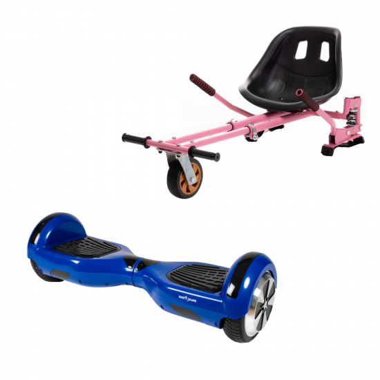 Set Hoverboard cu Scaun, Hoverkart Roz cu Suspensii Duble, Boxe Bluetooth, Lumini LED si Auto Balans, roti 6.5'', 15km Autonomie, Putere 700W, Baterie 4Ah Samsung Cell, Smart Balance Regular Blue