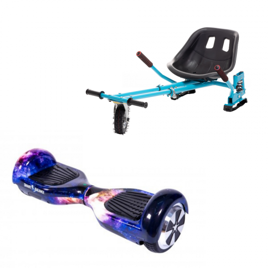 Set Hoverboard cu Scaun, Hoverkart Albastru cu Suspensii Duble, Boxe Bluetooth, Lumini LED si Auto Balans, roti 6.5'', 15km Autonomie, Putere 700W, Baterie 4Ah Samsung Cell, Smart Balance Regular Galaxy Orange