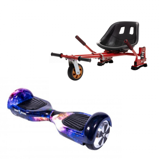 Set Hoverboard cu Scaun, Hoverkart Rosu cu Suspensii Duble, Boxe Bluetooth, Lumini LED si Auto Balans, roti 6.5'', 15km Autonomie, Putere 700W, Baterie 4Ah Samsung Cell, Smart Balance Regular Galaxy Orange