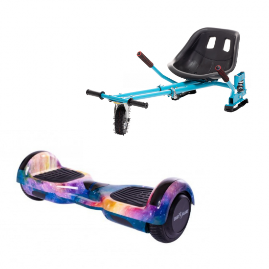 Set Hoverboard cu Scaun, Hoverkart Albastru cu Suspensii Duble, Boxe Bluetooth, Lumini LED si Auto Balans, roti 6.5'', 15km Autonomie, Putere 700W, Baterie 4Ah Samsung Cell, Smart Balance Regular Galaxy Orange cu maner