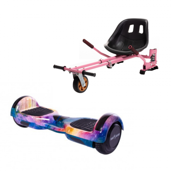 Set Hoverboard cu Scaun, Hoverkart Roz cu Suspensii Duble, Boxe Bluetooth, Lumini LED si Auto Balans, roti 6.5'', 15km Autonomie, Putere 700W, Baterie 4Ah Samsung Cell, Smart Balance Regular Galaxy Orange cu maner