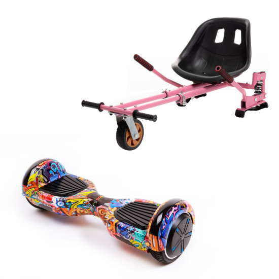 Set Hoverboard cu Scaun, Hoverkart Roz cu Suspensii Duble, Boxe Bluetooth, Lumini LED si Auto Balans, roti 6.5'', 15km Autonomie, Putere 700W, Baterie 4Ah Samsung Cell, Smart Balance Regular HipHop Orange