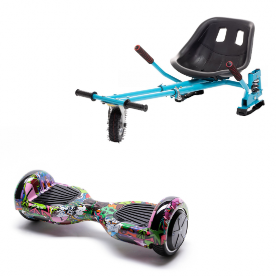 Set Hoverboard cu Scaun, Hoverkart Albastru cu Suspensii Duble, Boxe Bluetooth, Lumini LED si Auto Balans, roti 6.5'', 15km Autonomie, Putere 700W, Baterie 4Ah Samsung Cell, Smart Balance Regular Multicolor